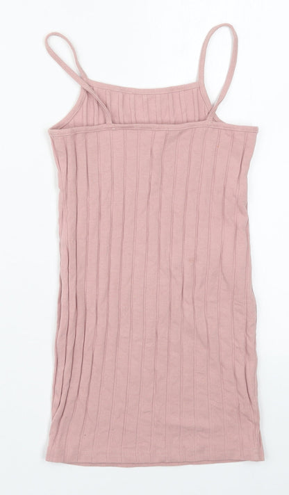 SheIn Girls Pink  Cotton Tank Dress  Size 8 Years  Round Neck Pullover