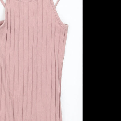 SheIn Girls Pink  Cotton Tank Dress  Size 8 Years  Round Neck Pullover