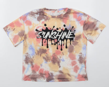 SheIn Girls Multicoloured  Polyester Basic T-Shirt Size 8 Years Crew Neck Pullover - Sunshine