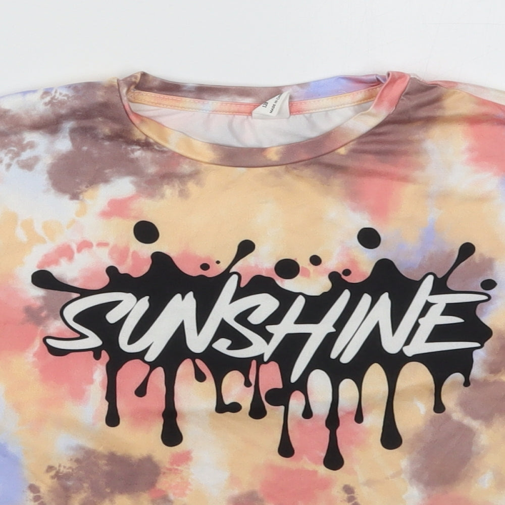 SheIn Girls Multicoloured  Polyester Basic T-Shirt Size 8 Years Crew Neck Pullover - Sunshine