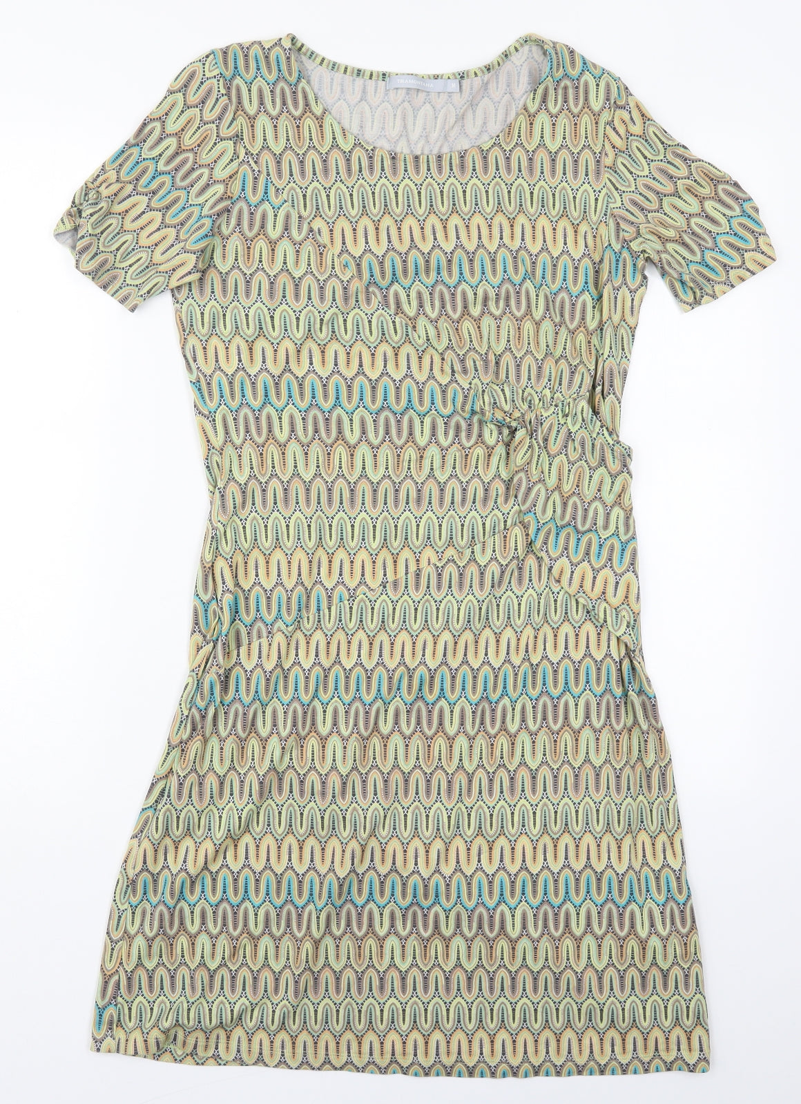 Tramontana Womens Green Geometric Viscose Pencil Dress  Size M  Round Neck Pullover