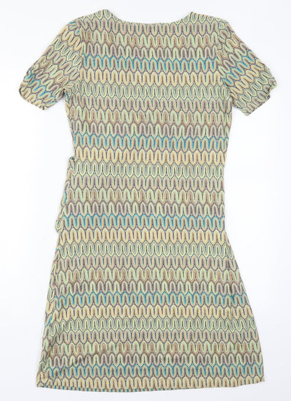 Tramontana Womens Green Geometric Viscose Pencil Dress  Size M  Round Neck Pullover