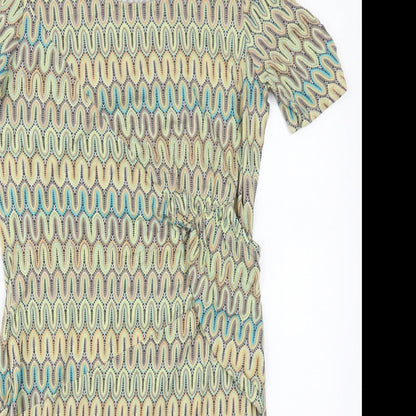 Tramontana Womens Green Geometric Viscose Pencil Dress  Size M  Round Neck Pullover
