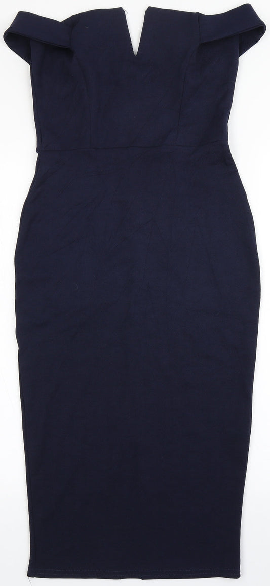 Boohoo Womens Blue  Polyester Bodycon  Size 8  Off the Shoulder