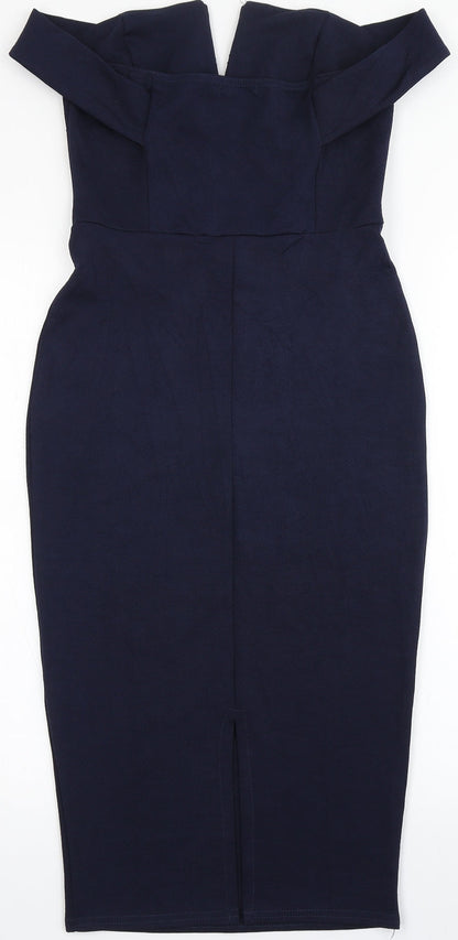 Boohoo Womens Blue  Polyester Bodycon  Size 8  Off the Shoulder