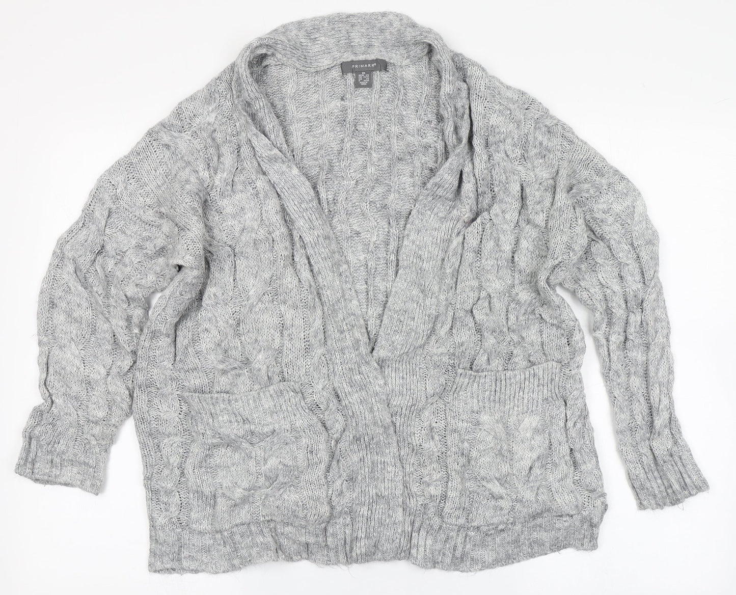 Primark Womens Grey V-Neck  Acrylic Cardigan Jumper Size XS