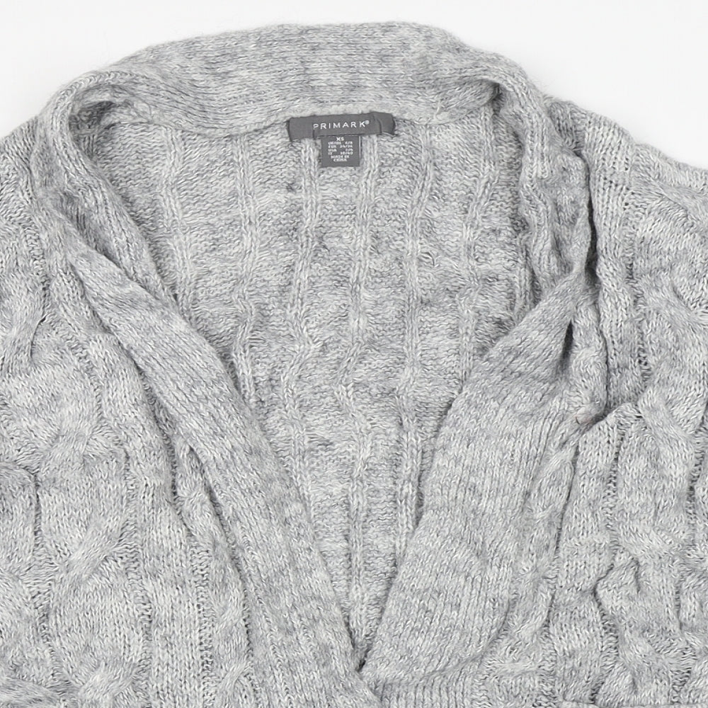 Primark Womens Grey V-Neck  Acrylic Cardigan Jumper Size XS