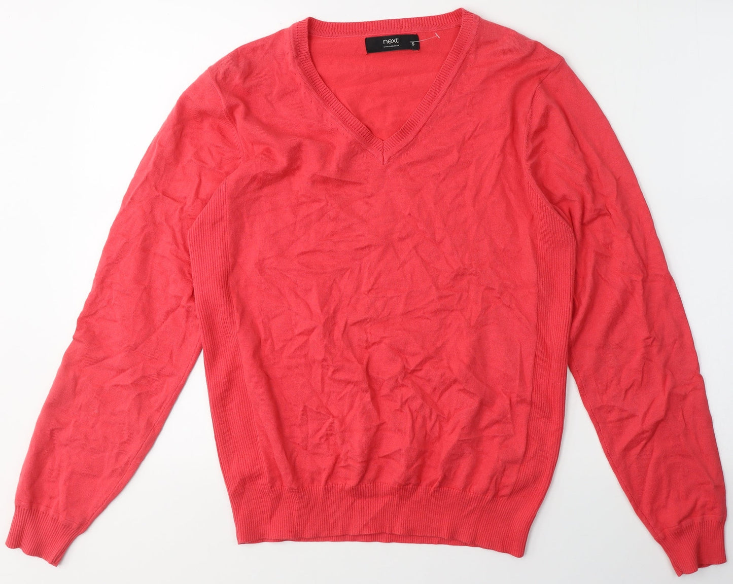 NEXT Mens Pink V-Neck  Cotton Pullover Jumper Size S
