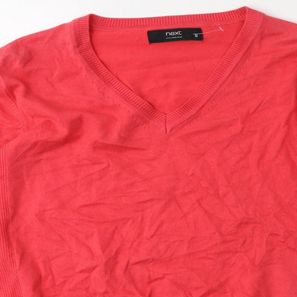 NEXT Mens Pink V-Neck  Cotton Pullover Jumper Size S
