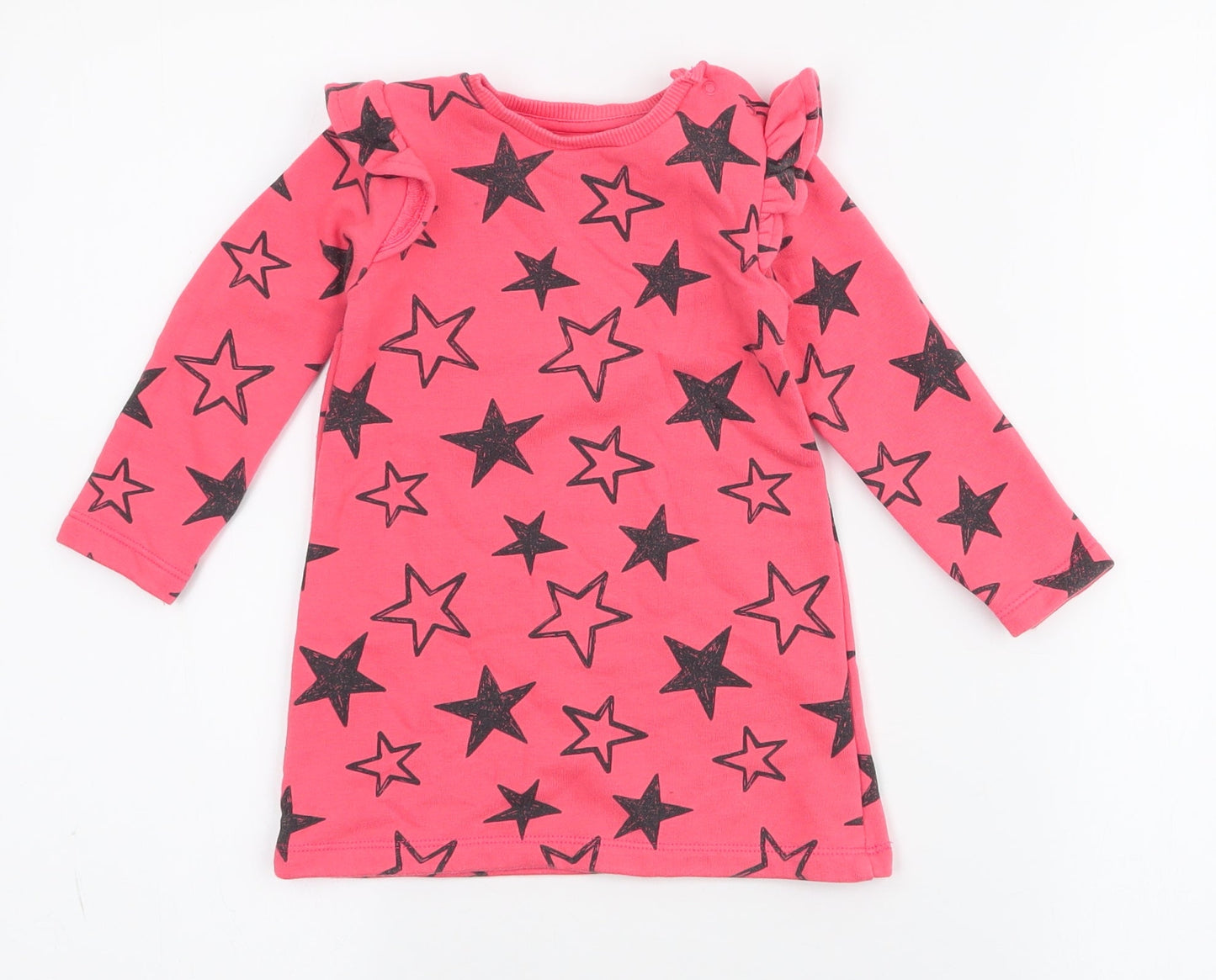 Fred & flo Girls Pink Spotted Cotton A-Line  Size 9-12 Months  Round Neck Button - stars