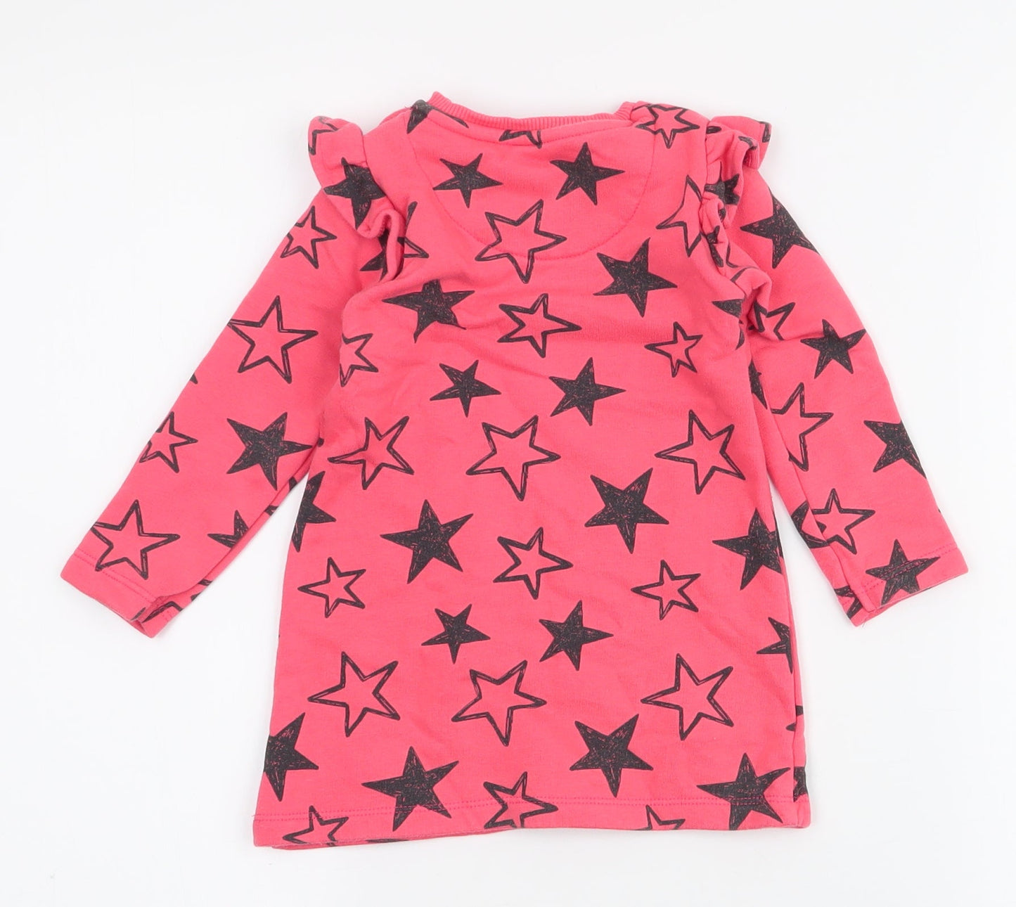 Fred & flo Girls Pink Spotted Cotton A-Line  Size 9-12 Months  Round Neck Button - stars