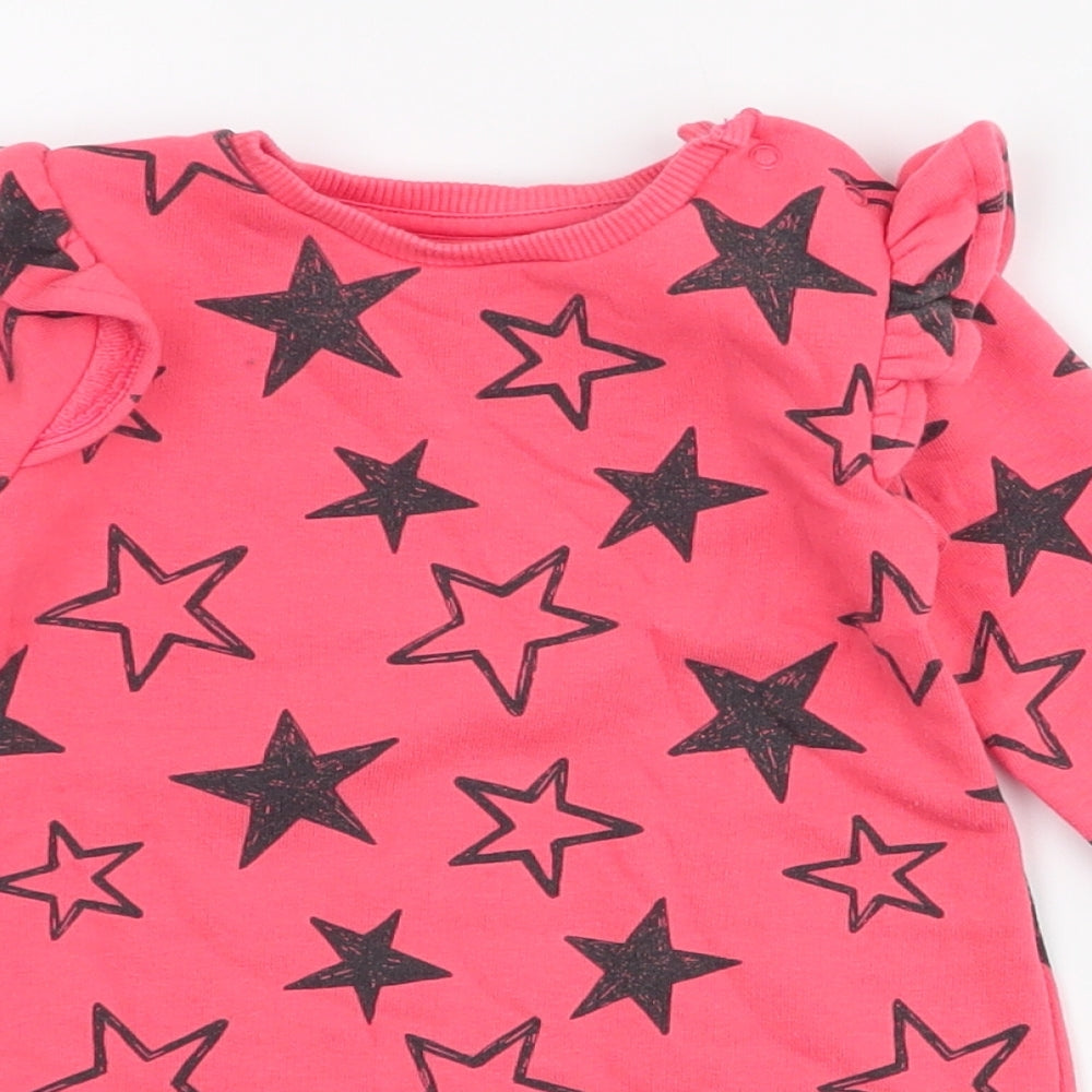 Fred & flo Girls Pink Spotted Cotton A-Line  Size 9-12 Months  Round Neck Button - stars