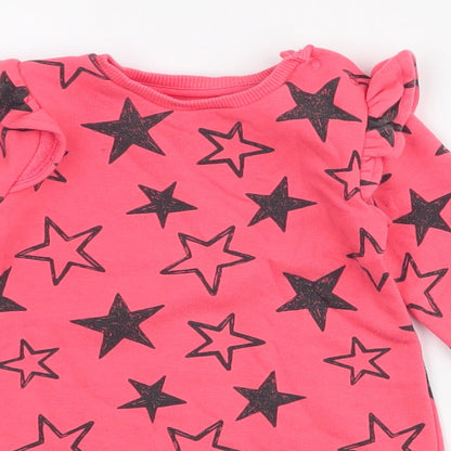 Fred & flo Girls Pink Spotted Cotton A-Line  Size 9-12 Months  Round Neck Button - stars