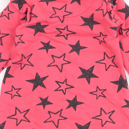 Fred & flo Girls Pink Spotted Cotton A-Line  Size 9-12 Months  Round Neck Button - stars