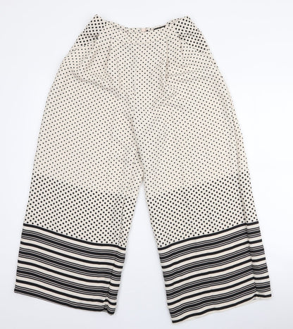 Topshop Womens Ivory Polka Dot Polyester Trousers  Size 8 L23 in Regular Zip - Culotte