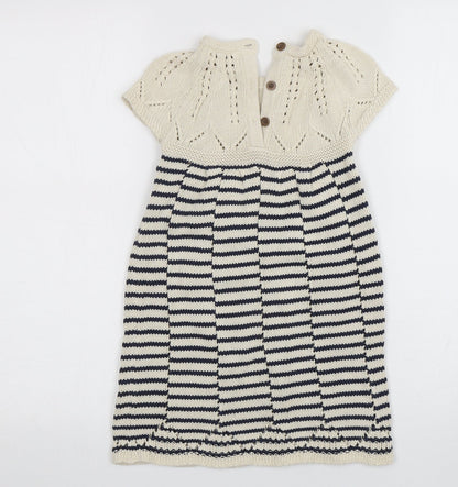 NEXT Womens Multicoloured Striped Cotton Jumper Dress  Size 50  Round Neck Pullover