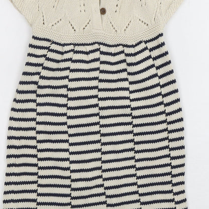 NEXT Womens Multicoloured Striped Cotton Jumper Dress  Size 50  Round Neck Pullover