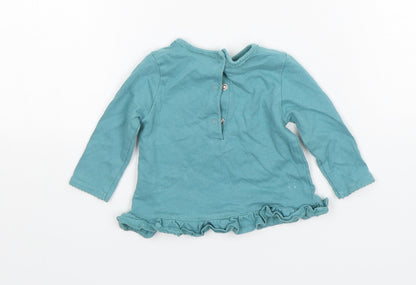NEXT Girls Green  Cotton Basic T-Shirt Size 3-6 Months Round Neck Pullover - Rabbit Print