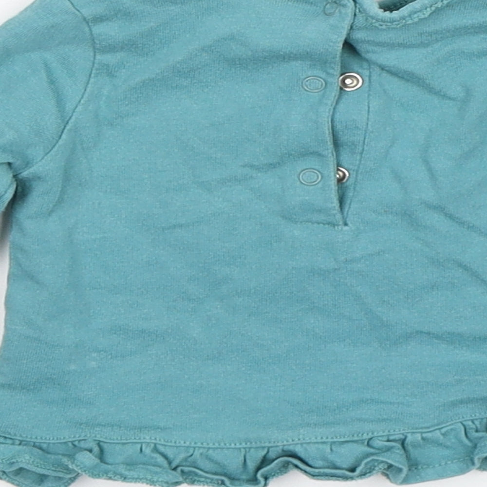 NEXT Girls Green  Cotton Basic T-Shirt Size 3-6 Months Round Neck Pullover - Rabbit Print