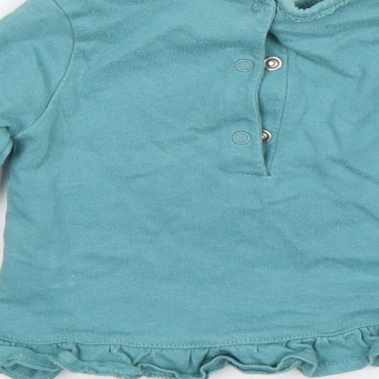 NEXT Girls Green  Cotton Basic T-Shirt Size 3-6 Months Round Neck Pullover - Rabbit Print