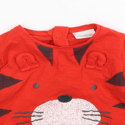 NEXT Boys Red Geometric Cotton Basic T-Shirt Size 3-6 Months Round Neck Pullover - Tiger Print