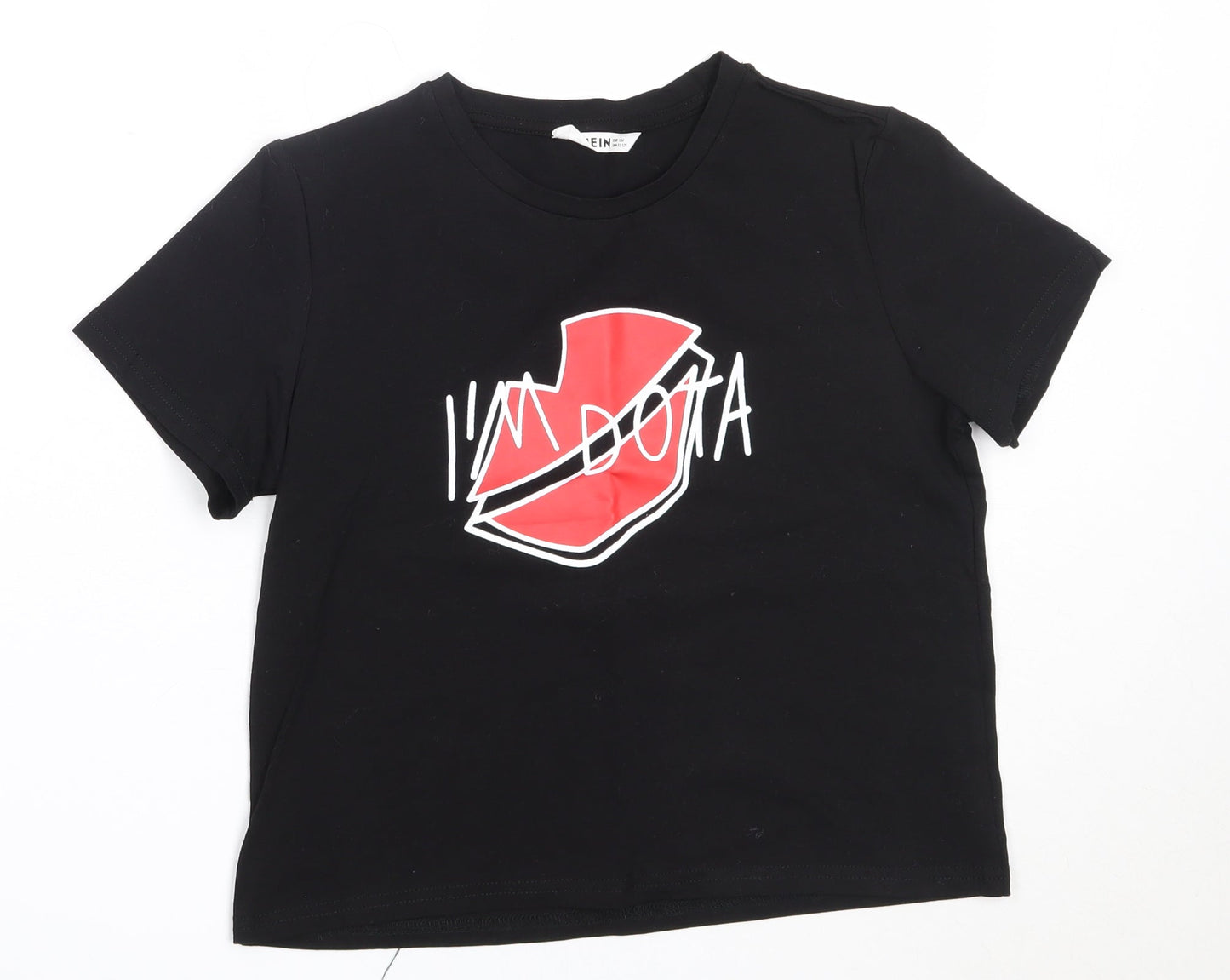 SheIn Girls Black  Cotton Basic T-Shirt Size 11-12 Years Round Neck