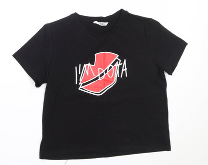 SheIn Girls Black  Cotton Basic T-Shirt Size 11-12 Years Round Neck