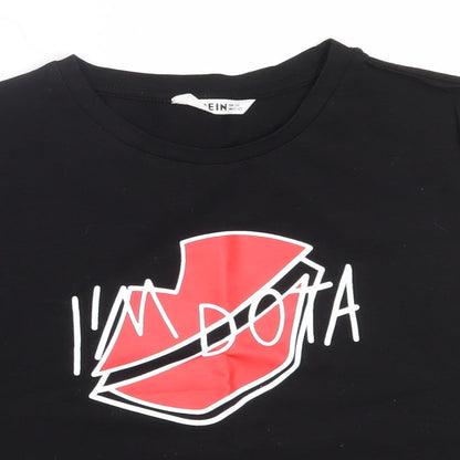 SheIn Girls Black  Cotton Basic T-Shirt Size 11-12 Years Round Neck