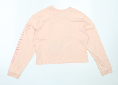 River Island Girls Pink  Cotton Basic T-Shirt Size 11-12 Years Round Neck
