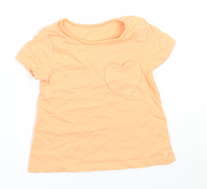 George Girls Orange  Cotton Basic T-Shirt Size 6-9 Months Round Neck