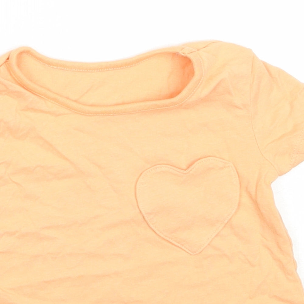 George Girls Orange  Cotton Basic T-Shirt Size 6-9 Months Round Neck