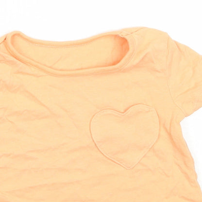 George Girls Orange  Cotton Basic T-Shirt Size 6-9 Months Round Neck