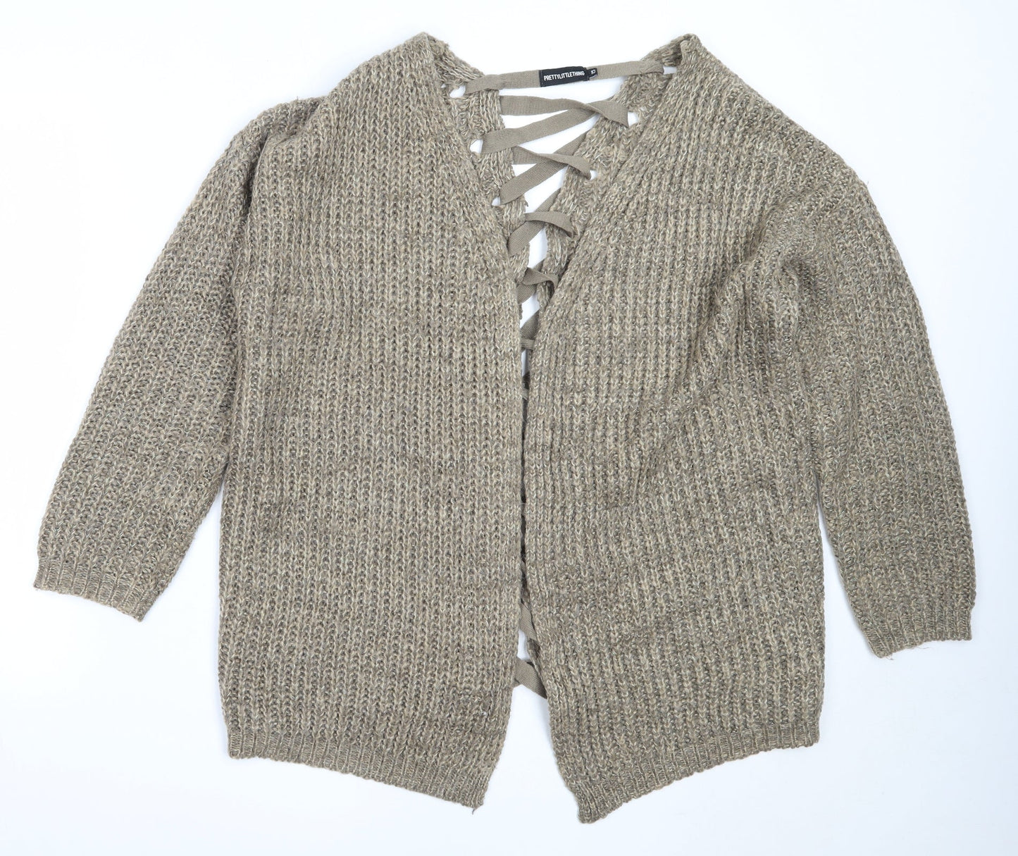 Womens UK Size 10 PRETTYLITTLETHING Brown Cardigan Jumper