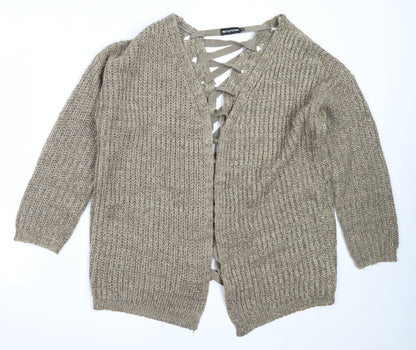 Womens UK Size 10 PRETTYLITTLETHING Brown Cardigan Jumper
