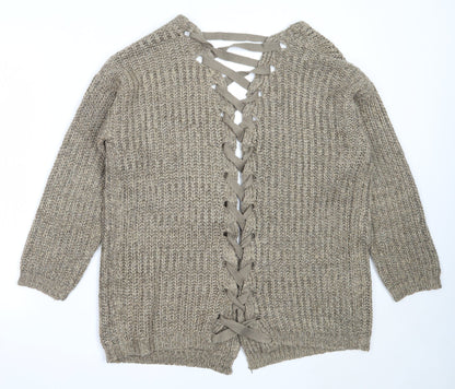 Womens UK Size 10 PRETTYLITTLETHING Brown Cardigan Jumper