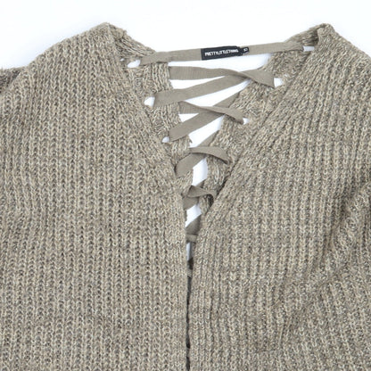 Womens UK Size 10 PRETTYLITTLETHING Brown Cardigan Jumper