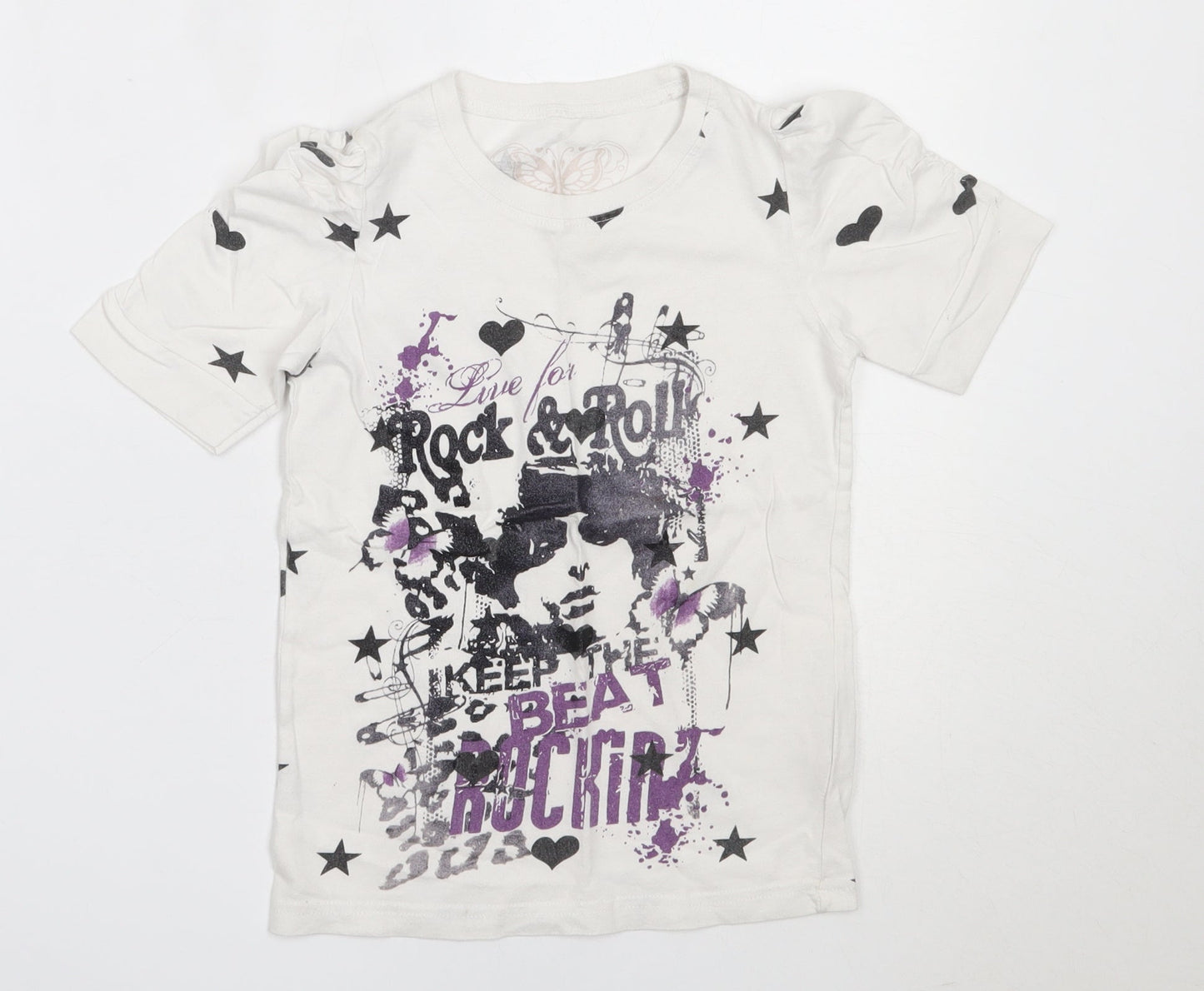 Young Dimension Girls White  Cotton Basic T-Shirt Size 7-8 Years Round Neck
