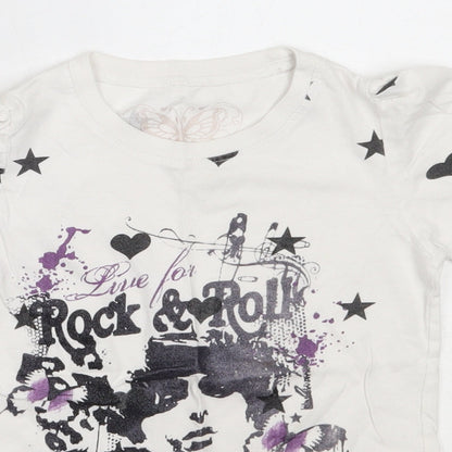 Young Dimension Girls White  Cotton Basic T-Shirt Size 7-8 Years Round Neck