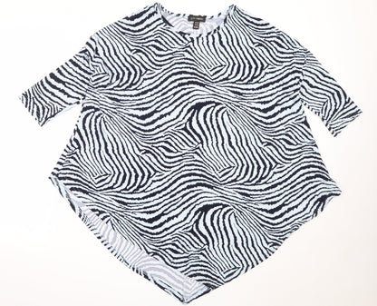 QED London Womens Blue Animal Print Polyester Basic T-Shirt Size S Round Neck