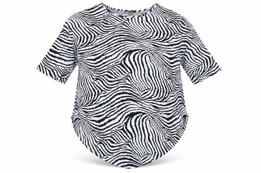 Front view of QED London women’s blue animal print polyester basic t-shirt, size S, round neck