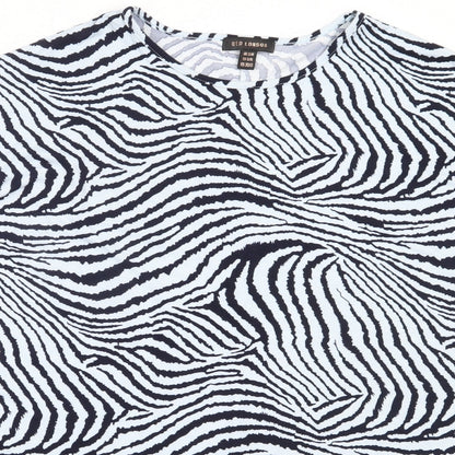 QED London Womens Blue Animal Print Polyester Basic T-Shirt Size S Round Neck