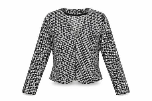 Front view of A'Gaci women’s black geometric jacket blazer, size S