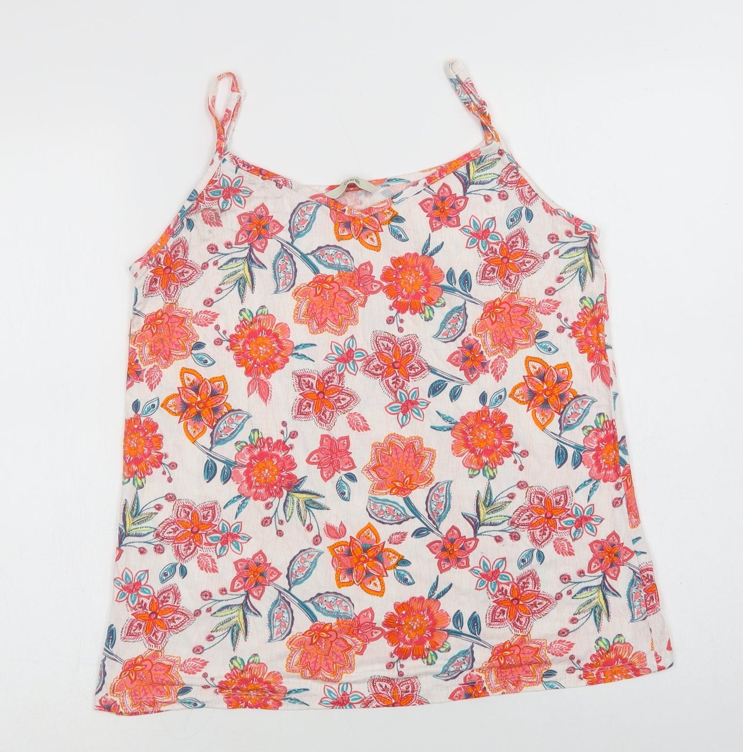 George Womens White Floral Viscose Camisole Blouse Size 12 V-Neck