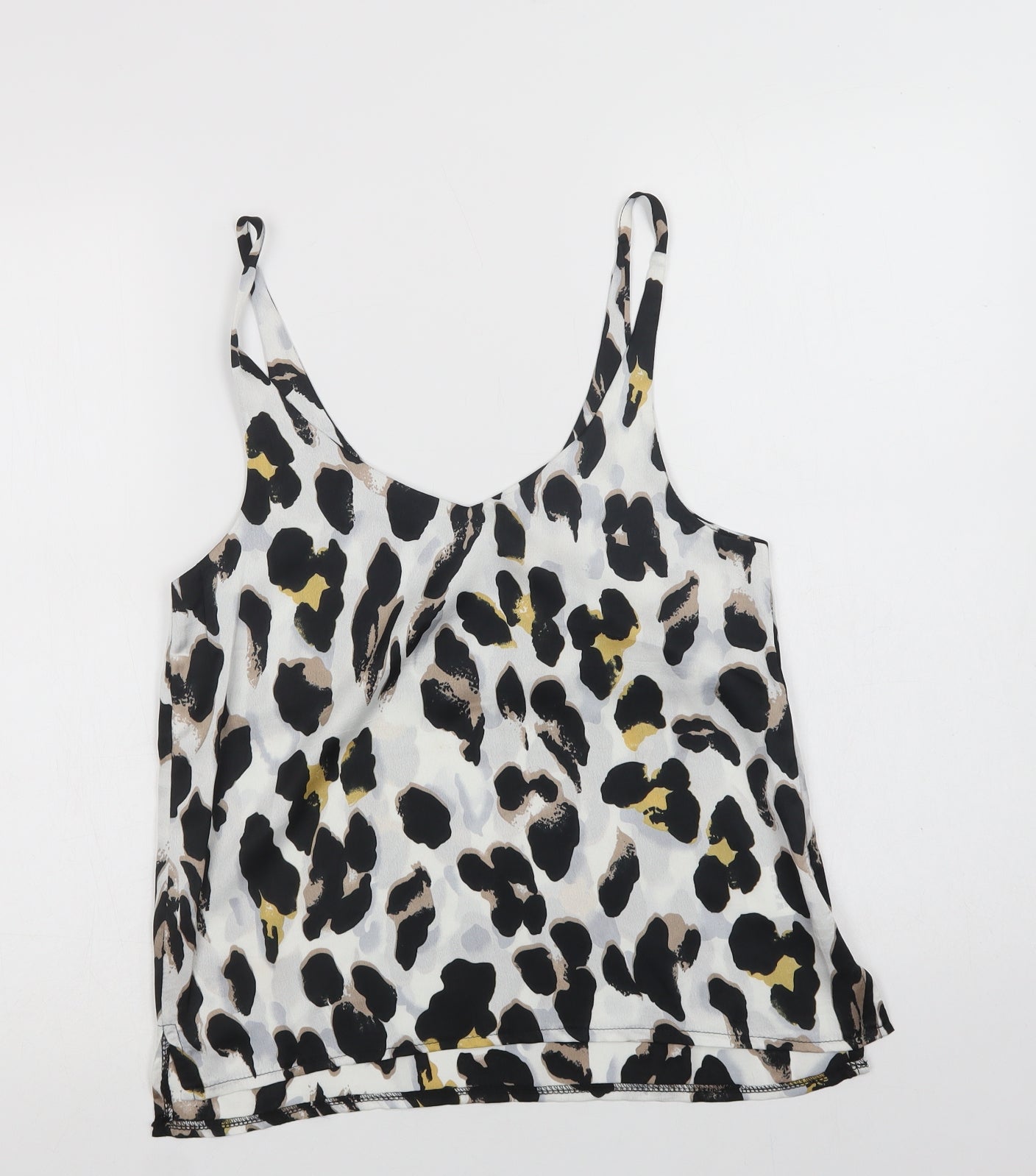 Loveown Womens White Animal Print Polyester Camisole Blouse Size 8 V-Neck