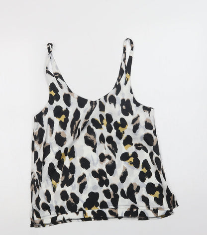 Loveown Womens White Animal Print Polyester Camisole Blouse Size 8 V-Neck
