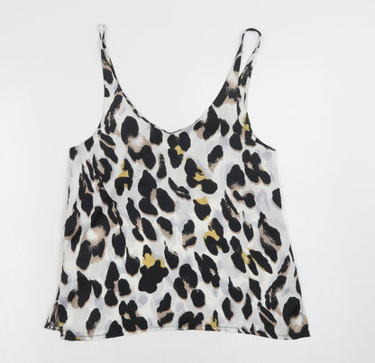 Loveown Womens White Animal Print Polyester Camisole Blouse Size 8 V-Neck
