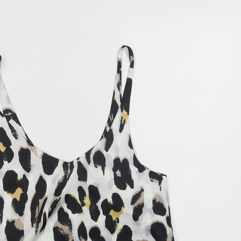 Loveown Womens White Animal Print Polyester Camisole Blouse Size 8 V-Neck