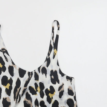 Loveown Womens White Animal Print Polyester Camisole Blouse Size 8 V-Neck