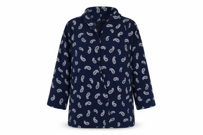 Front view of Marisota women’s blue paisley overcoat blazer, size UK 20