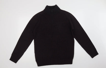 Burton Mens Purple Collared  Acrylic Henley Jumper Size M